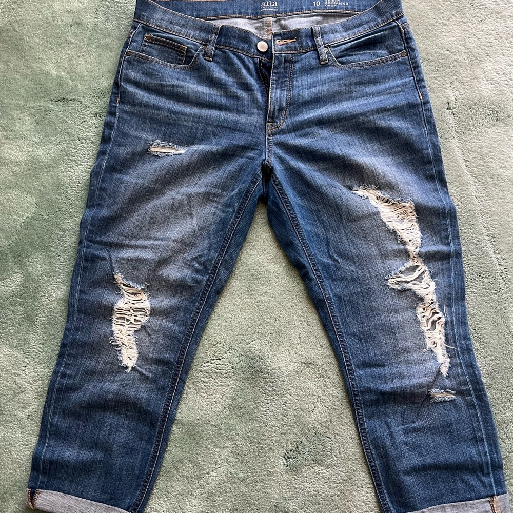 a.n.a Blue Ankle Cropped Distressed Jeans